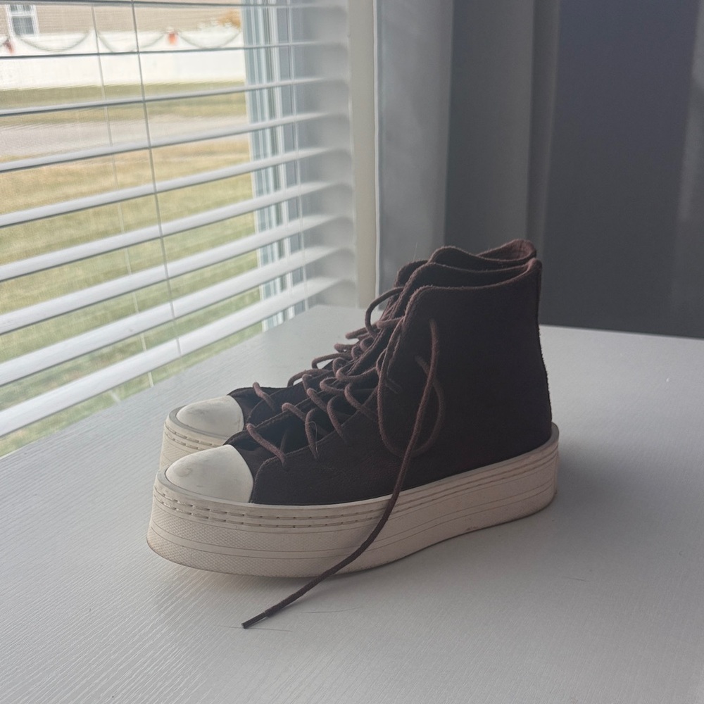 Maroon Suede High-Top Platform Sneakers